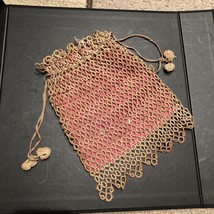 Rare antique Original 1890s Ivory Crochet Macrame Drawstring Purse Bag A... - $29.69