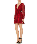 MICHAEL Michael Kors New Womens Red/Black Printed Ruched V-neck Dress   10 - £107.96 GBP