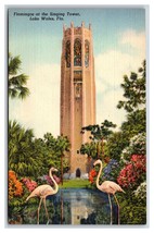 Flamingos at the Singing Tower Lake Wales Florida FL UNP Linen Postcard P23 - £2.29 GBP