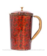 Pure Copper Paisley Printed Design Jug Pitcher With Brass Knob on Lid - €37,36 EUR