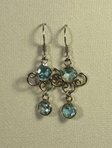 Earrings Pierced 1.5&quot; Sterling Silver 4 Genuine Aquamarines Loopy Wire Design - £15.87 GBP