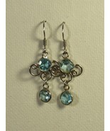 Earrings Pierced 1.5&quot; Sterling Silver 4 Genuine Aquamarines Loopy Wire D... - £15.49 GBP