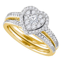 14k Yellow Gold Womens Princess Diamond Heart Bridal Wedding Engagement Ring Set - £1,204.77 GBP