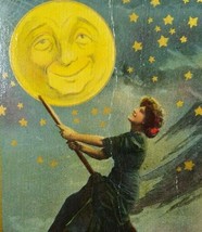 Victorian Witch Halloween Postcard Barton Spooner S 676 Human Face Full Moon Man - £90.30 GBP
