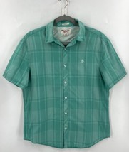 Penguin Mens Button Up Shirt Size Medium Teal Blue Plaid Classic Fit Cotton - $29.70