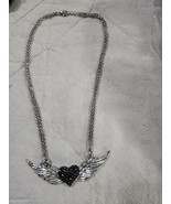 Black and Clear Rhinestone Silver Tone Wing Choker Necklace Vintage - $365.17 MXN
