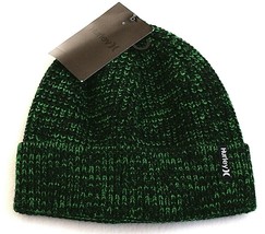 Hurley Green &amp; Black Knit Cuff Beanie Men&#39;s One Size NWT - £23.52 GBP