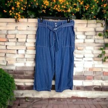 Seven7 Womens  Pants Adult Size 12 Wide Leg Blue Striped Capri/Cropped L... - $23.30