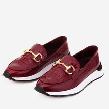 The Milan Burgundy Croc-Embossed Patent Leather Women Sneaker image 5