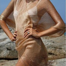 Sheer Metallic Cover-up Womens Boho Tunic Coverup Swimsuit Wrap Up Bridesmaid Bi - £20.07 GBP