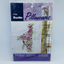 Bucilla Pillowcases Hummingbird Floral Stamped Cross Stitch Embroidery 65192 NOS - £9.65 GBP