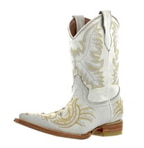 Kids Toddler White Western Boots Leather Embroidered Cross Pointed Toe Size 10 - £43.51 GBP
