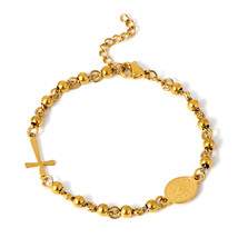 Trendy Beaded Rosary Cross Pendant Bracelet For Women Men Jewelry Stainless Stee - £10.29 GBP