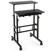 Height Adjustable Mobile Standing Desk with Rolling Wheels for Office an... - £72.35 GBP