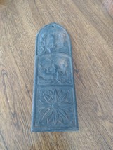 Old Cast Iron Wall Pocket Long Match Safe Farm Flower Colonial Fireplace - £22.08 GBP