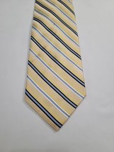 Courage Mens 100% Silk Necktie Designer Blue Yellow White Black Stripes - $14.73