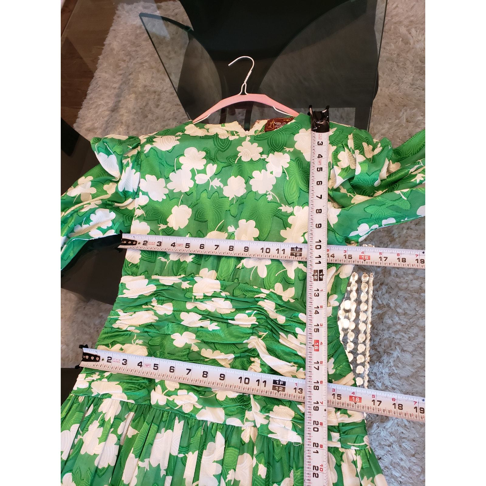 VTG Maxi Dress Women's Small Green Floral Lined Crew Neck Long Sleeve Back Zip Item image 7