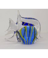 Art Glass Angel Fish Paperweight Nautical Decor Figurine Blue Yellow - $19.99