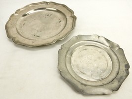 Lot of 2 Random Pewter Plates, Queen Anne Style, 7&quot; = Crescent; 9.5&quot; = Unmarked - £11.44 GBP
