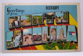 Greetings From Hickory North Carolina Large Big Letter Linen Postcard Unused - £9.49 GBP