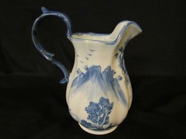 Blue &amp; White Delft Style Ceramic Porcelain Water Pitcher 9&quot; Tall - Asian... - $20.89