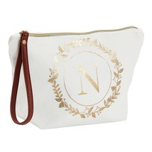 Gold Letter N Monogram Personalized Makeup Bag, Cosmetic Pouch, 10 X 3 X 6 In - £18.87 GBP