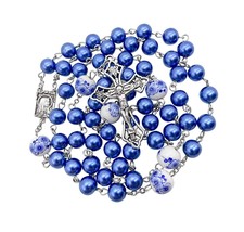 Nazareth Store Blue Pearl Beads Rosary White Flowers Beaded - $61.47 CAD