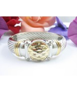 CLAMPER BRACELET Vintage Silvertone &amp; Goldtone Accents Round Front Piece... - $16.99