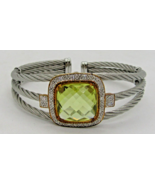 Charriol 18KT Yellow Gold Stainless Cable Lemon Quartz and Diamond Bracelet - $890.01