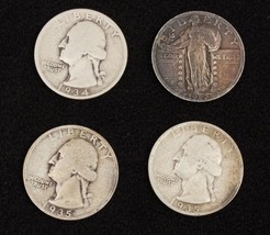 4 US Quarters Coins 1927-35 90 Percent Silver Readable Dates Philadelphi... - £25.17 GBP