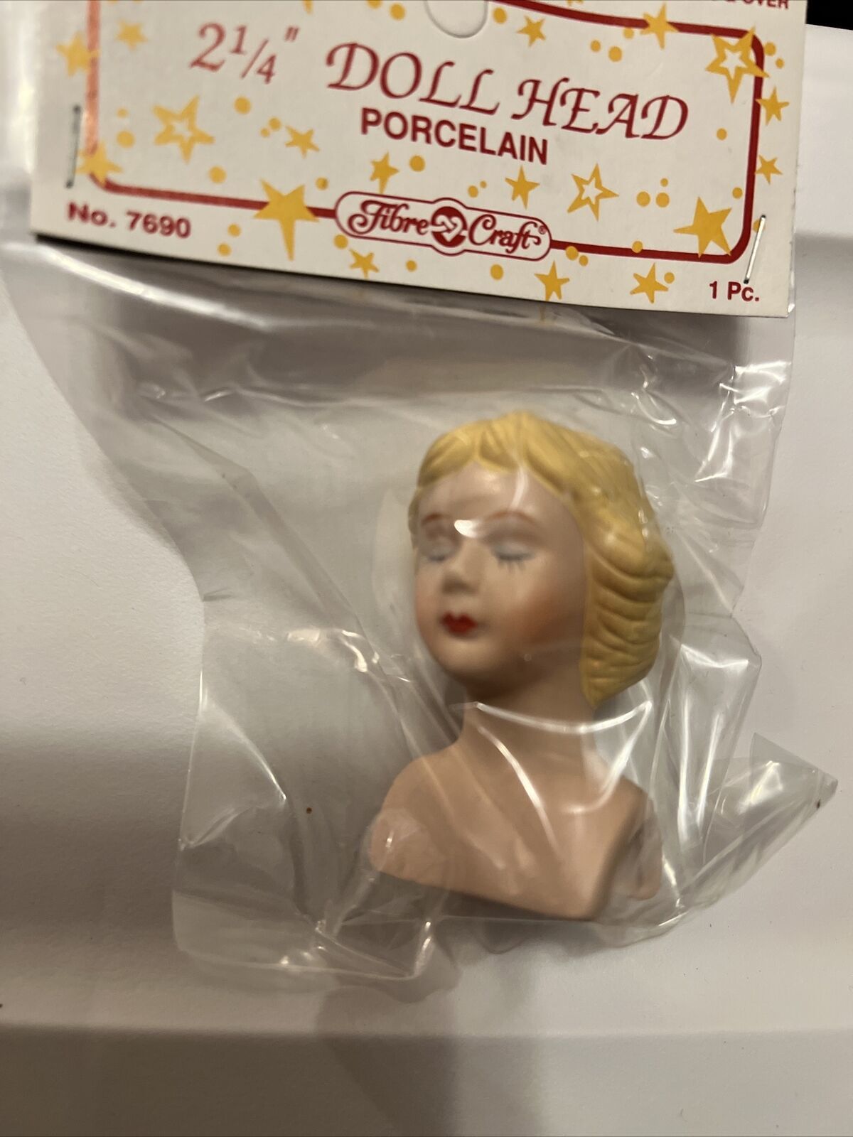 Porcelain Doll Head Blonde Pink Lips Woman Lady Angel 2 1/4 " #7690 Fibre Craft - $3.25