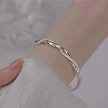 925 Silver Simple Cuff Bracelets, Mobius Nail Sand Bracelet, Round Bangle - £10.47 GBP