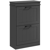 HOMCOM Narrow Entryway Shoe Cabinet - Flip Drawers &amp; Storage, Black - $140.99