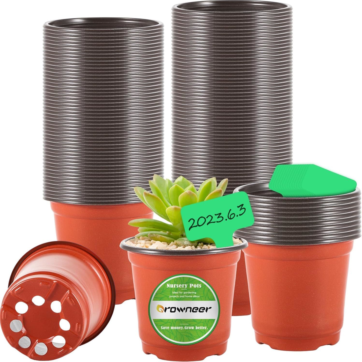 Growneer Nursery Pots For Plant 120 Pcs 4 Inch Plastic Seedling Pot With... - $35.94