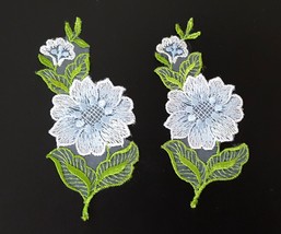 Light Blue Flower Lace Patch Neckline Applique Crafts DIY Sew on 5-1/2&quot; A226 - £4.68 GBP+