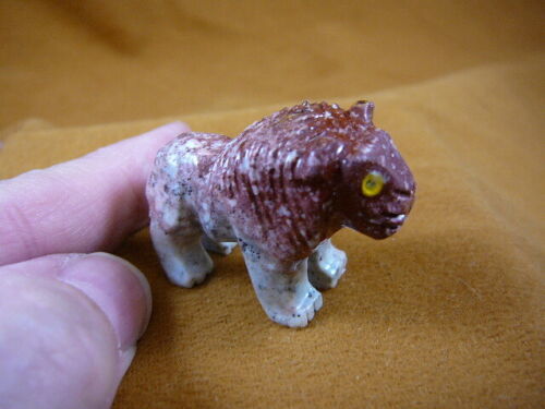 Y-LIO-RO-16 red white spotted LION wild cat carving SOAPSTONE PERU FIGUR... - $8.59
