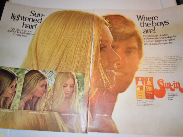 Primary image for Vintage Sun-In Sun Lightener Hair Spray Double Page Print Magazine Advertisement