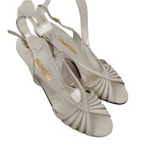 Maserati Dress Shoes Womens 10 N White Leather Sandal Slingback Heels Formal - £31.29 GBP