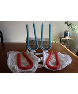 Pair of Del Mar Beeswax Double Sided U Shape Candles Red Blueish w/Holder - $887.96 MXN