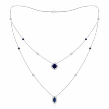 ANGARA Cushion &amp; Marquise Sapphire Halo Layered Station Necklace in 14K Gold - £2,384.45 GBP