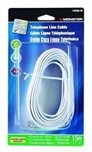 Monster Cable Telephone Line Cable Modular 4 Conductor 15 &#39; White Carded - £11.96 GBP