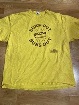 "Sun's Out Buns Out" novelty Mustard Yellow T-shirt Men's 2xl Johnsonville ad - $13.86