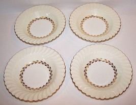 Set Of 4 Minton England Cheviot Gold Laurel Ring Scalloped Rim 7 3/4&quot; Soup Bowls - £107.35 GBP