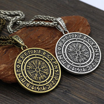Men Vintage Norse Rune Compass Pendant Necklace Viking Jewelry Braided Chain 24&quot; - £10.38 GBP