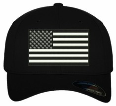 Police Hat Flex Fit Embroidered Hat with Black White USA Flag Flex Fit Hat - £18.79 GBP