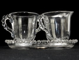 Imperial Glass Candlewick Cream &amp; Sugar Bowl w/Tray, Elegant Coffee/Tea Service - £19.22 GBP