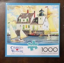 Buffalo 1000 Pc Puzzle Charles Wysocki - Rockland Breakwater Light w/ Po... - $16.42