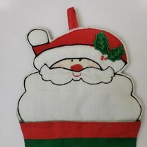 80s Christmas Stocking Santa Claus Applique Quilted Holly Jolly St Nick ... - £14.56 GBP