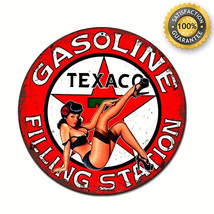 Texaco Gasoline Filling Station Novelty 8&quot; Metal Circular Sign NEW! - £7.06 GBP