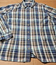 Duluth Trading Co Flannel Plaid Button Down Shirt Mens XXL Long Sleeve Blue - £13.16 GBP